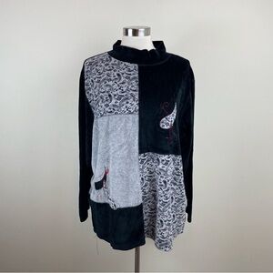 Erika Black Gray Paisley Colorblock Vintage Long Sleeve Soft Sweatshirt Top